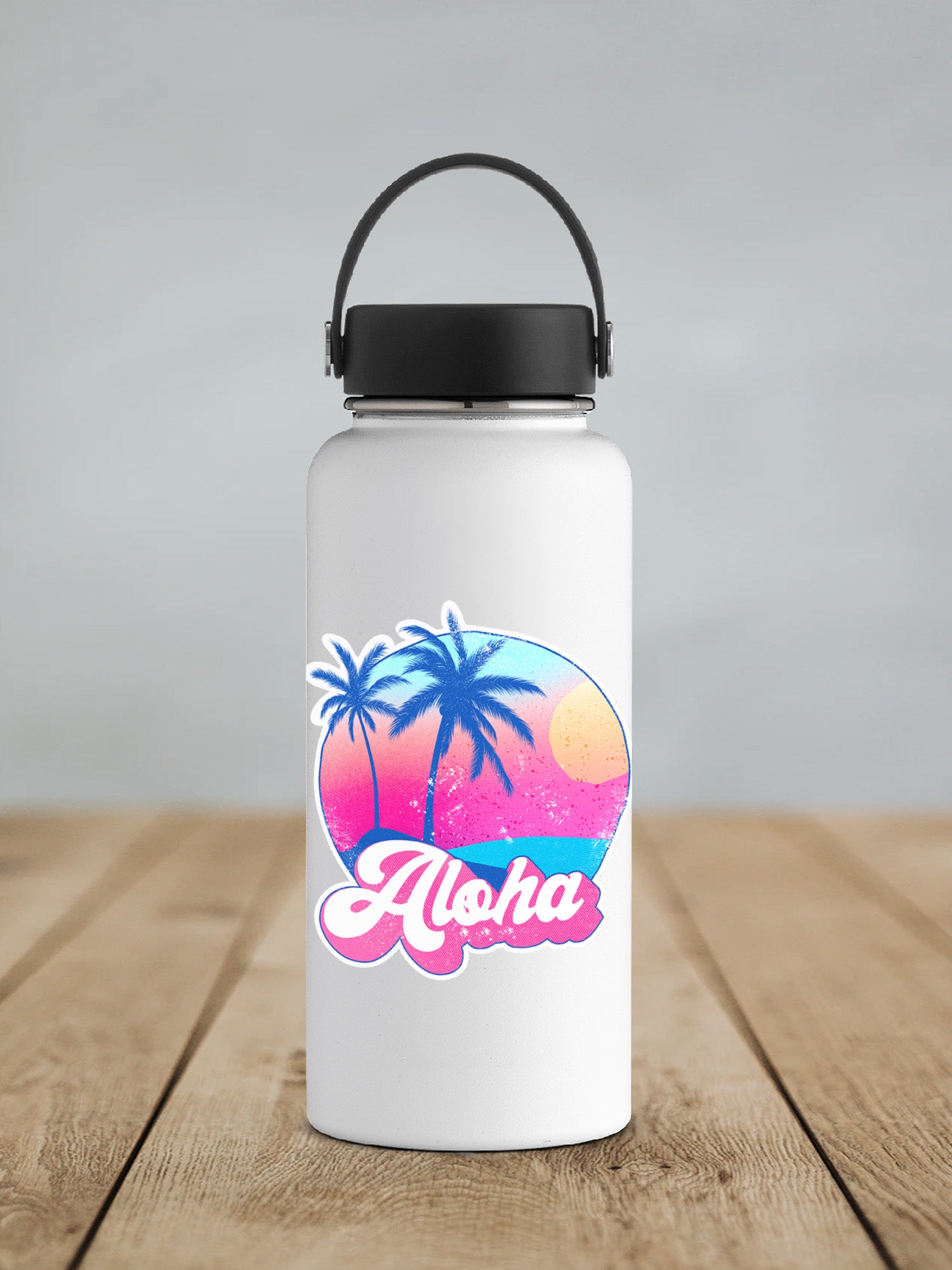 a water bottle sitting on top of a wooden table