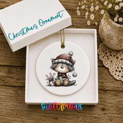 Cute Christmas gnome with gift ceramic ornament - image 1