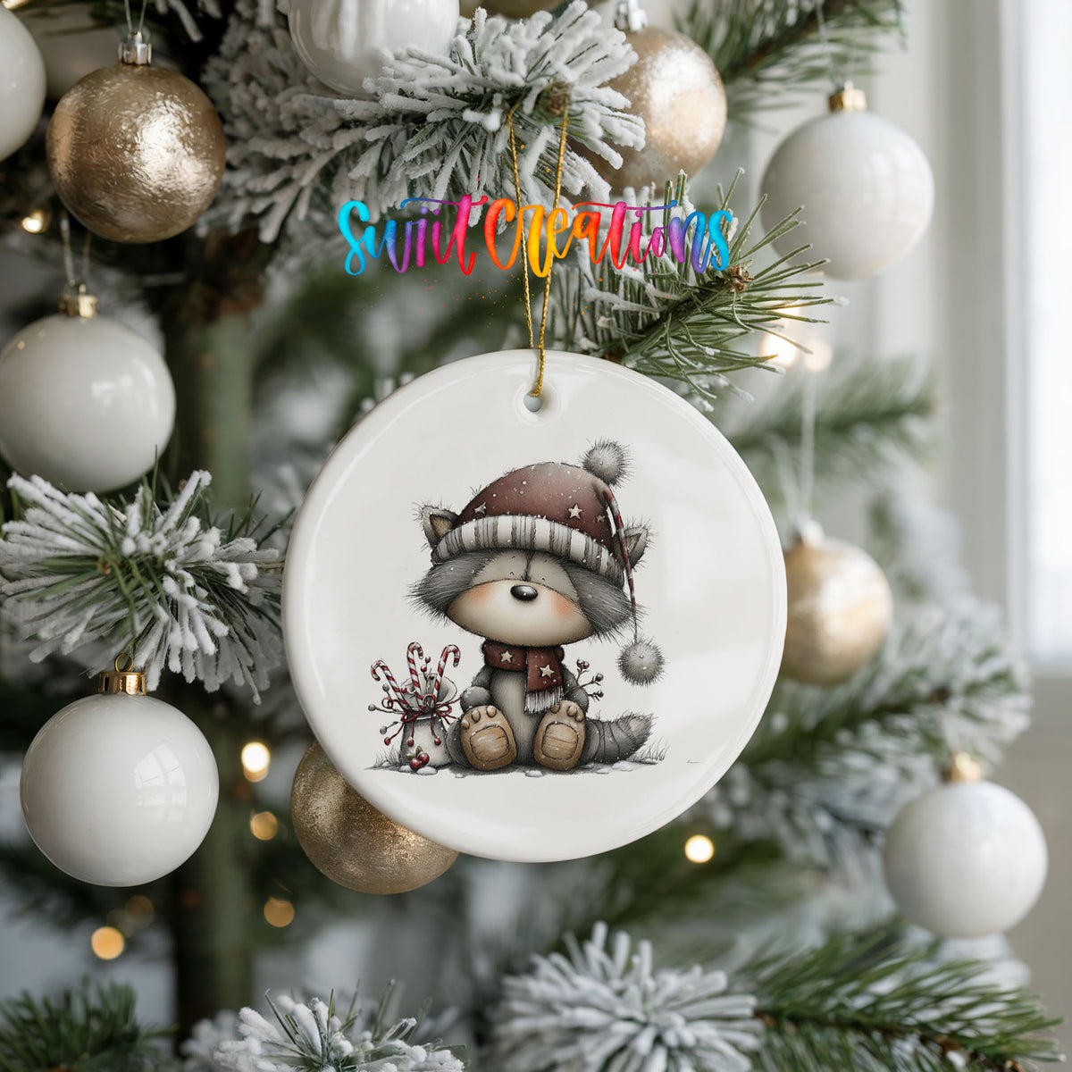 Cute Christmas gnome with gift ceramic ornament - image 10