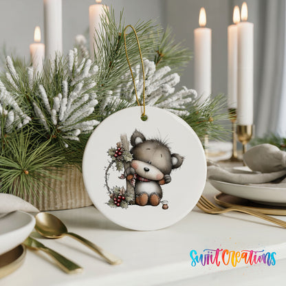 Cute Christmas cow with wreath ceramic ornament - image 6