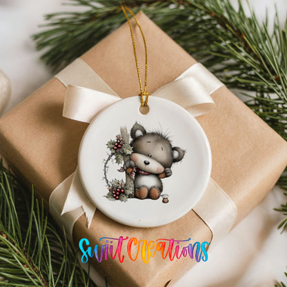 Cute Christmas cow with wreath ceramic ornament - image 9