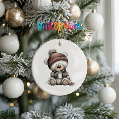 Cute Christmas bear whimsical ceramic ornament - image 10