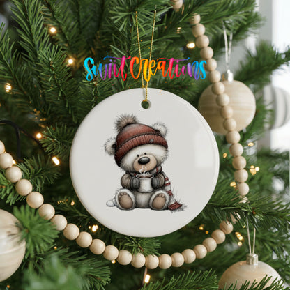 Cute Christmas bear whimsical ceramic ornament - image 2