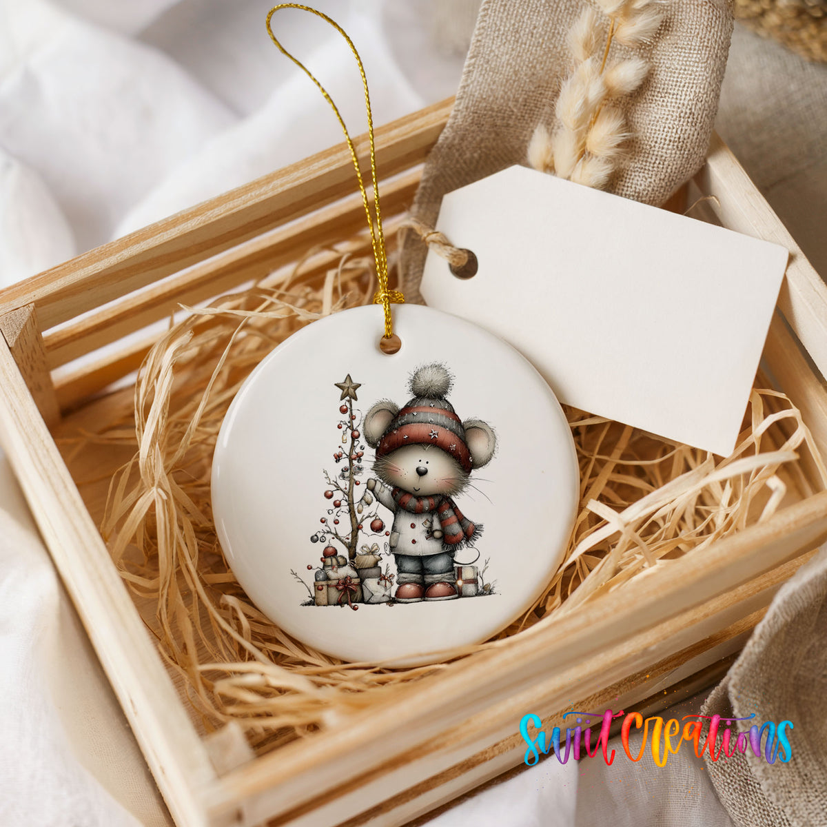 Christmas gnome with tree and presents ceramic ornament - image 5