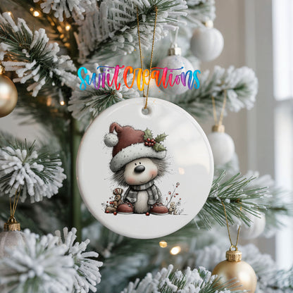 Cute panda in Santa hat ceramic Christmas ornament - image 3