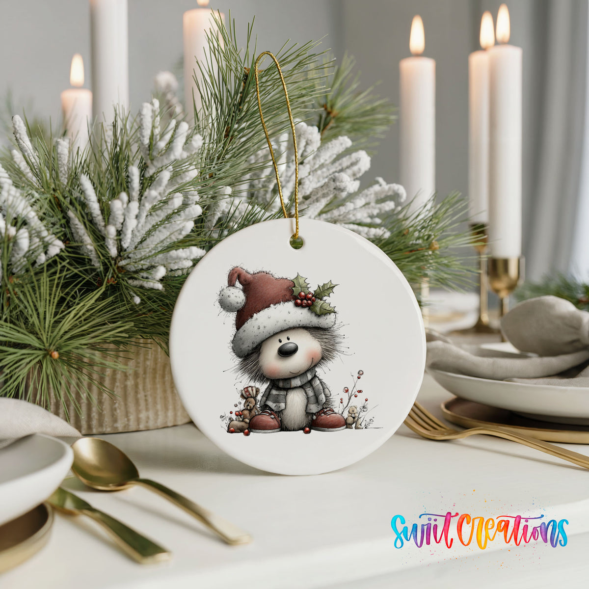 Cute panda in Santa hat ceramic Christmas ornament - image 6