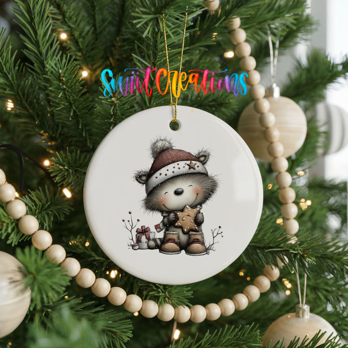 Cute zebra with teddy bear ceramic Christmas ornament - image 2