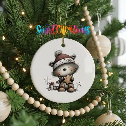 Cute zebra with teddy bear ceramic Christmas ornament - image 2