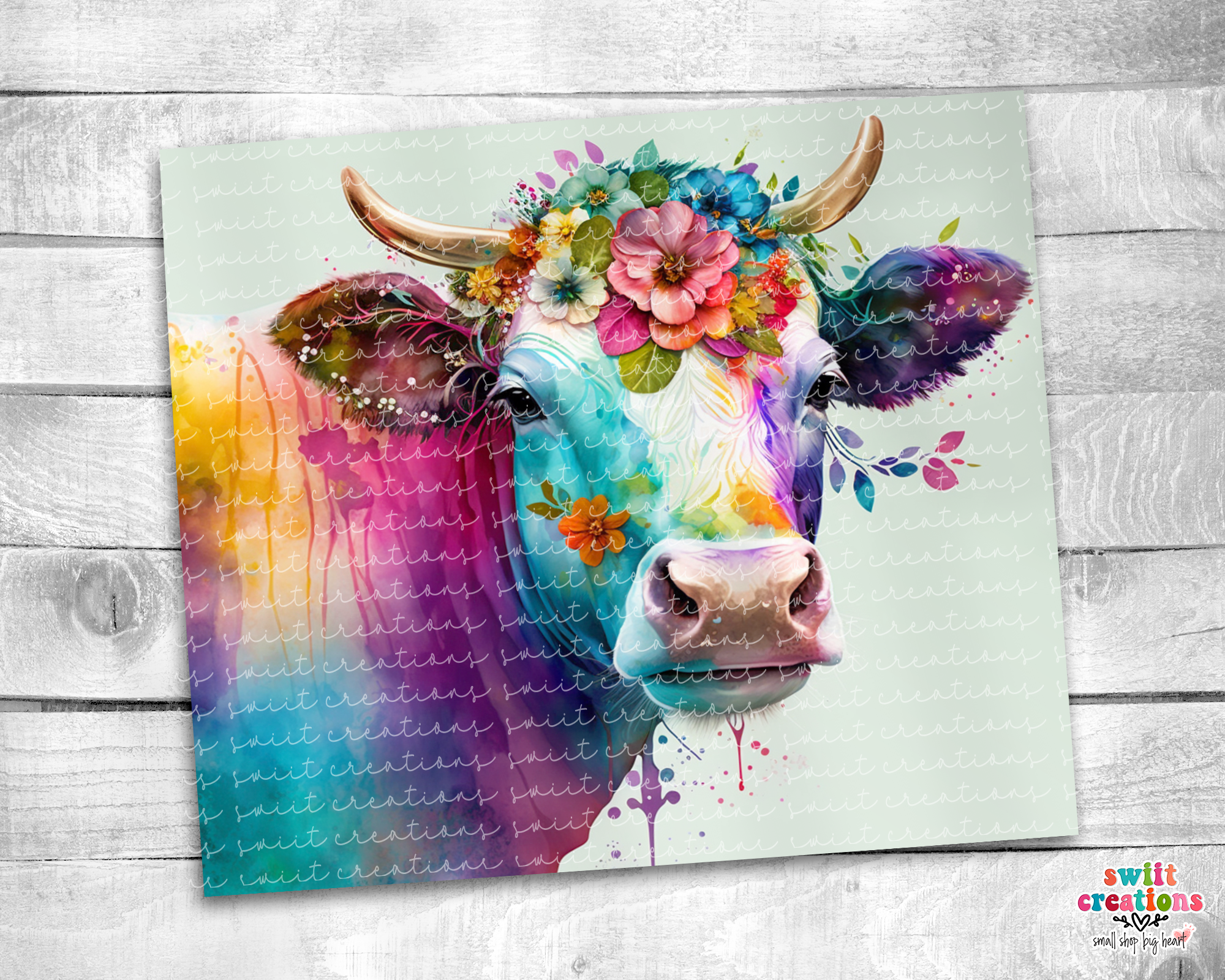 Floral Watercolor Cow Tumbler (T489)