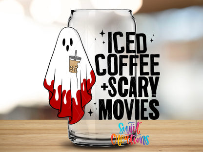Close view of ghost holding iced coffee transfer