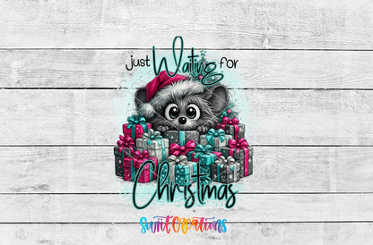 Just Waiting for Christmas raccoon artwork