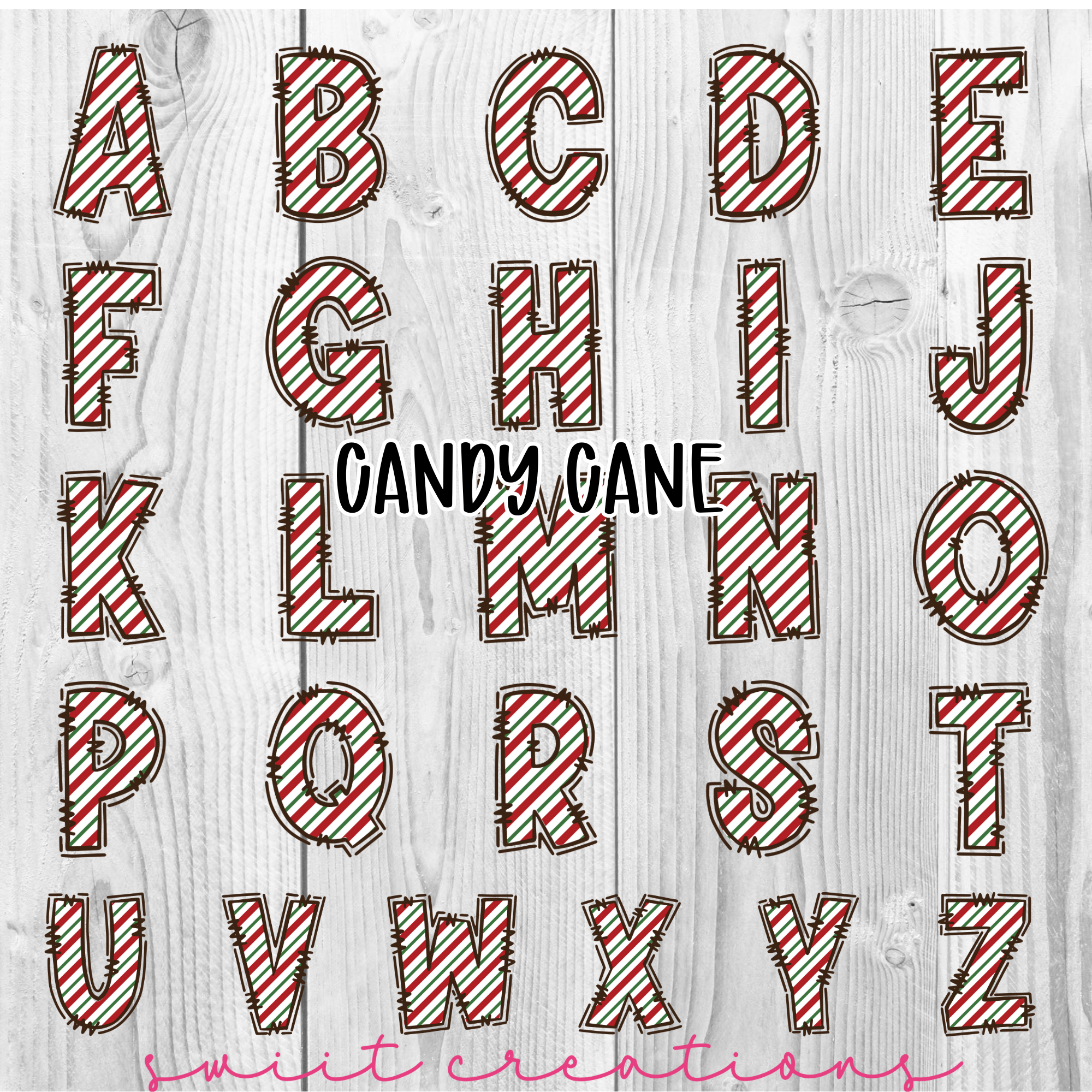 candy cane font and numbers on a wooden background