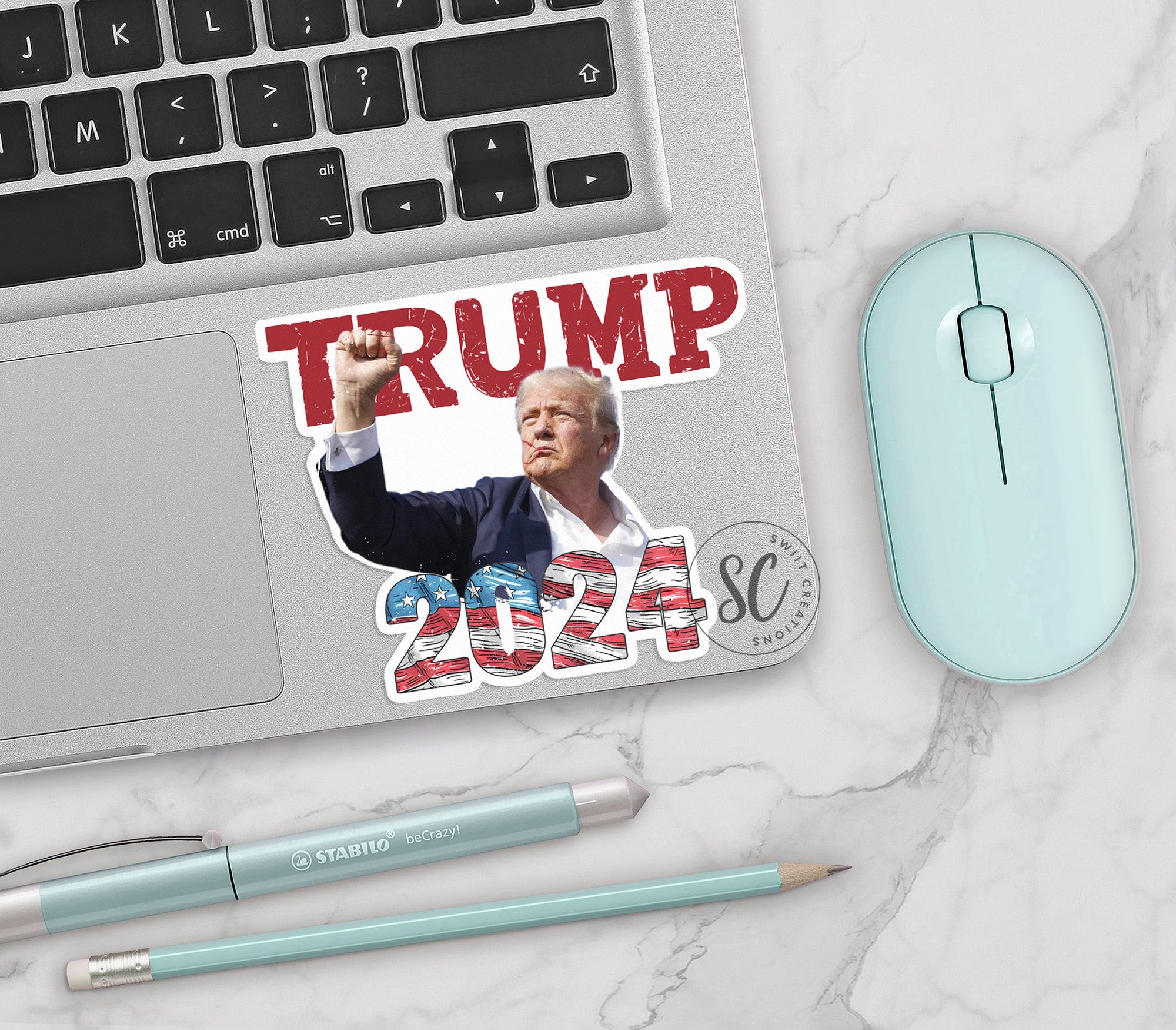 a sticker with a picture of president trump on it