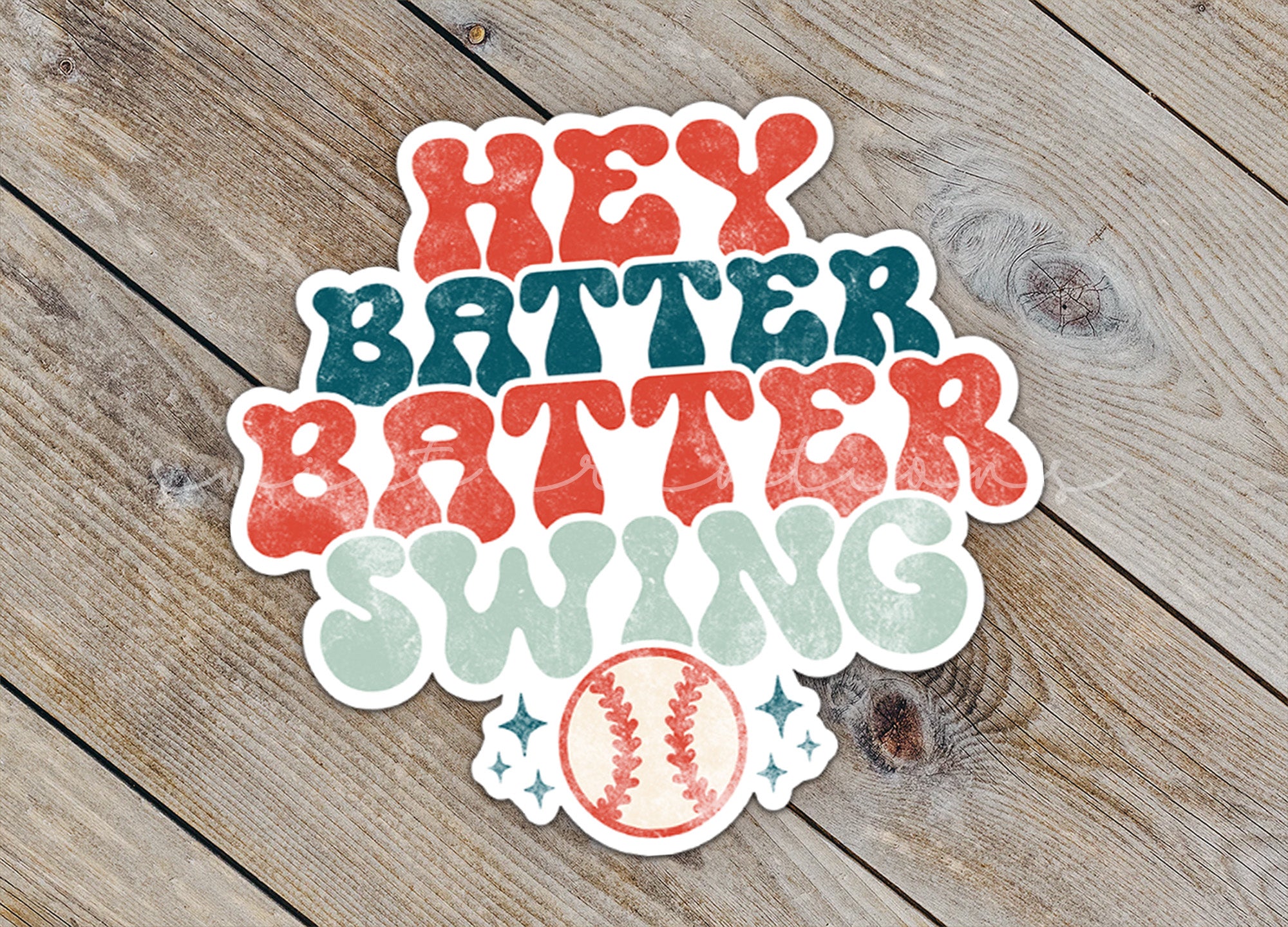 a sticker that says hey batter batter swing