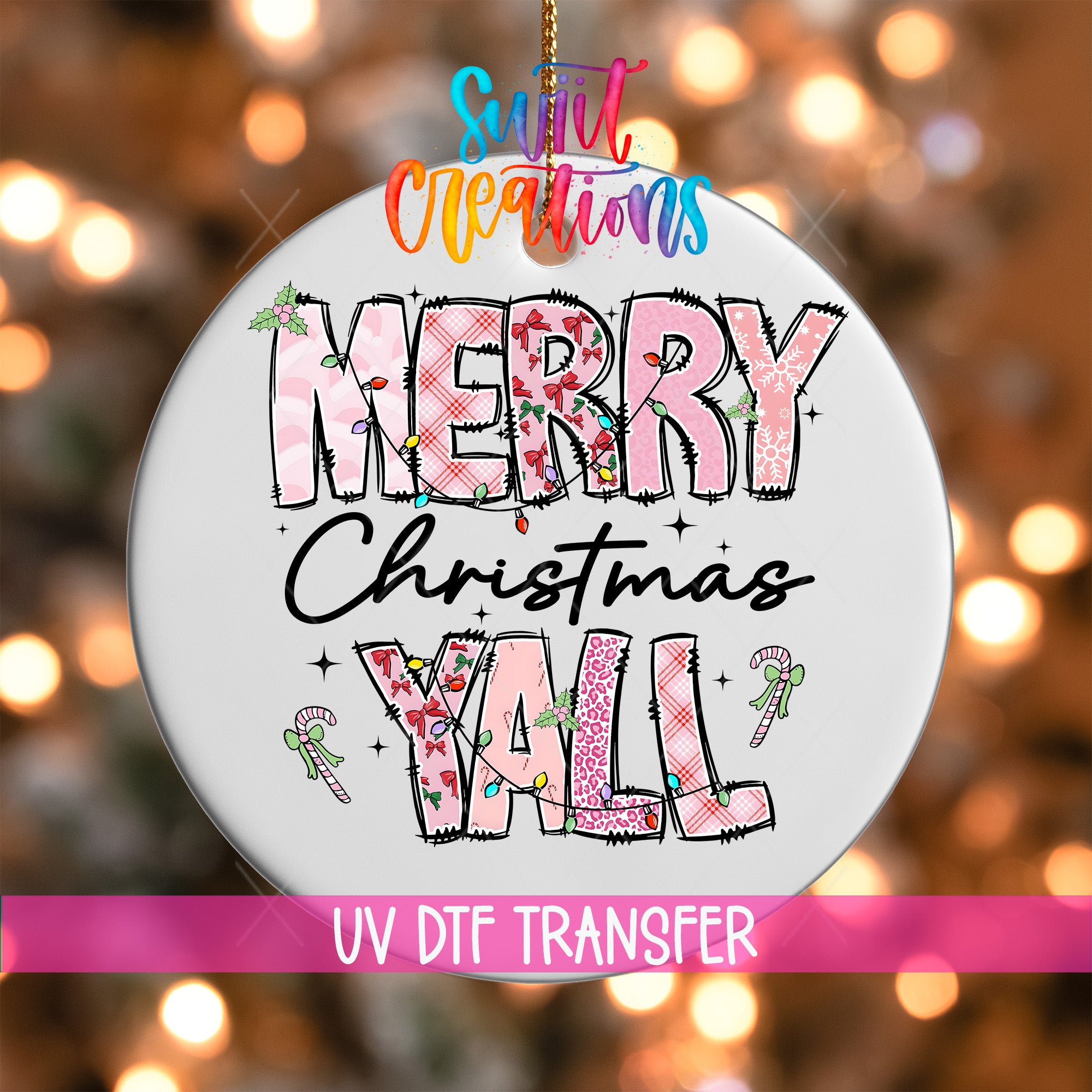 Merry Christmas Yall Christmas UV DTF Ornament Transfer | Holiday Ornament Transfer | O-1207