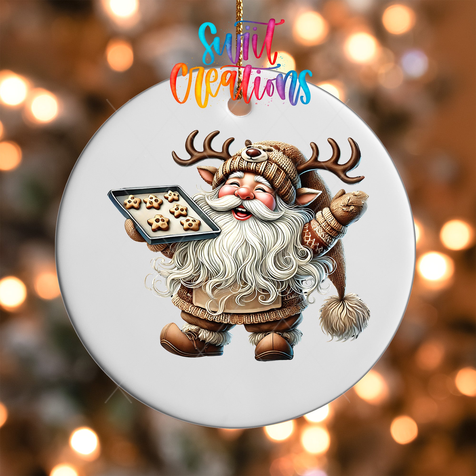 Santa Claus holding a tray of cookies