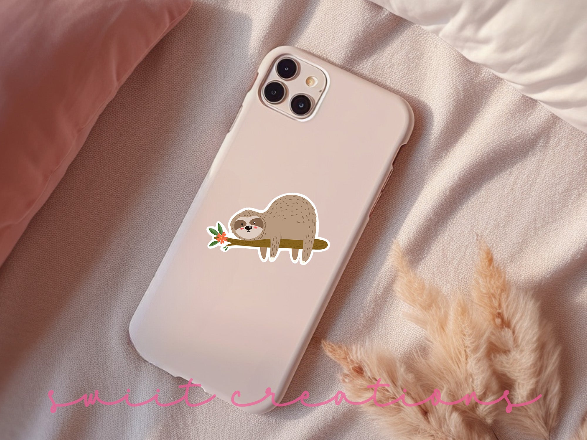 a phone case with a sticker of a slotty on it
