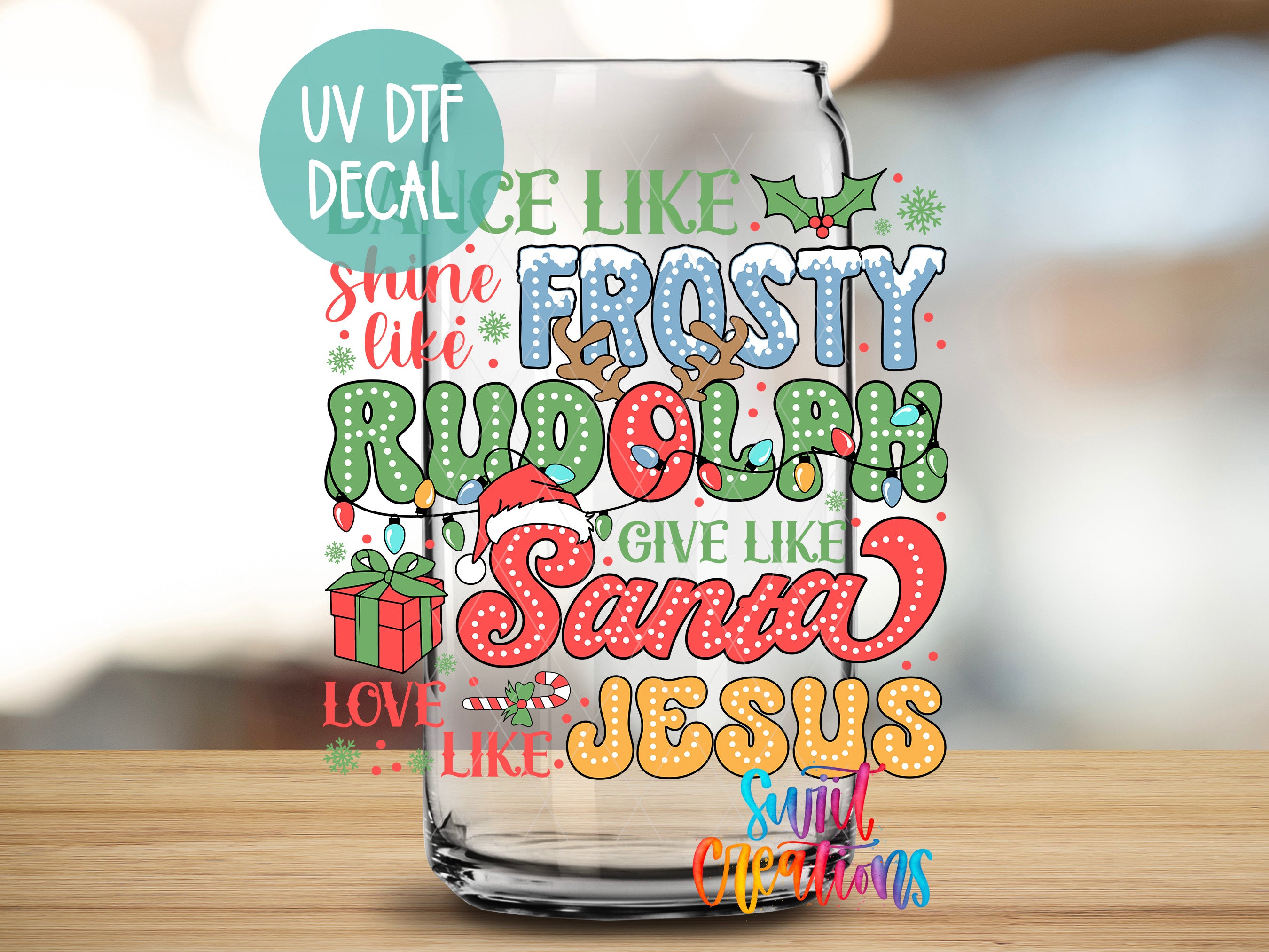 a glass with a christmas message on it