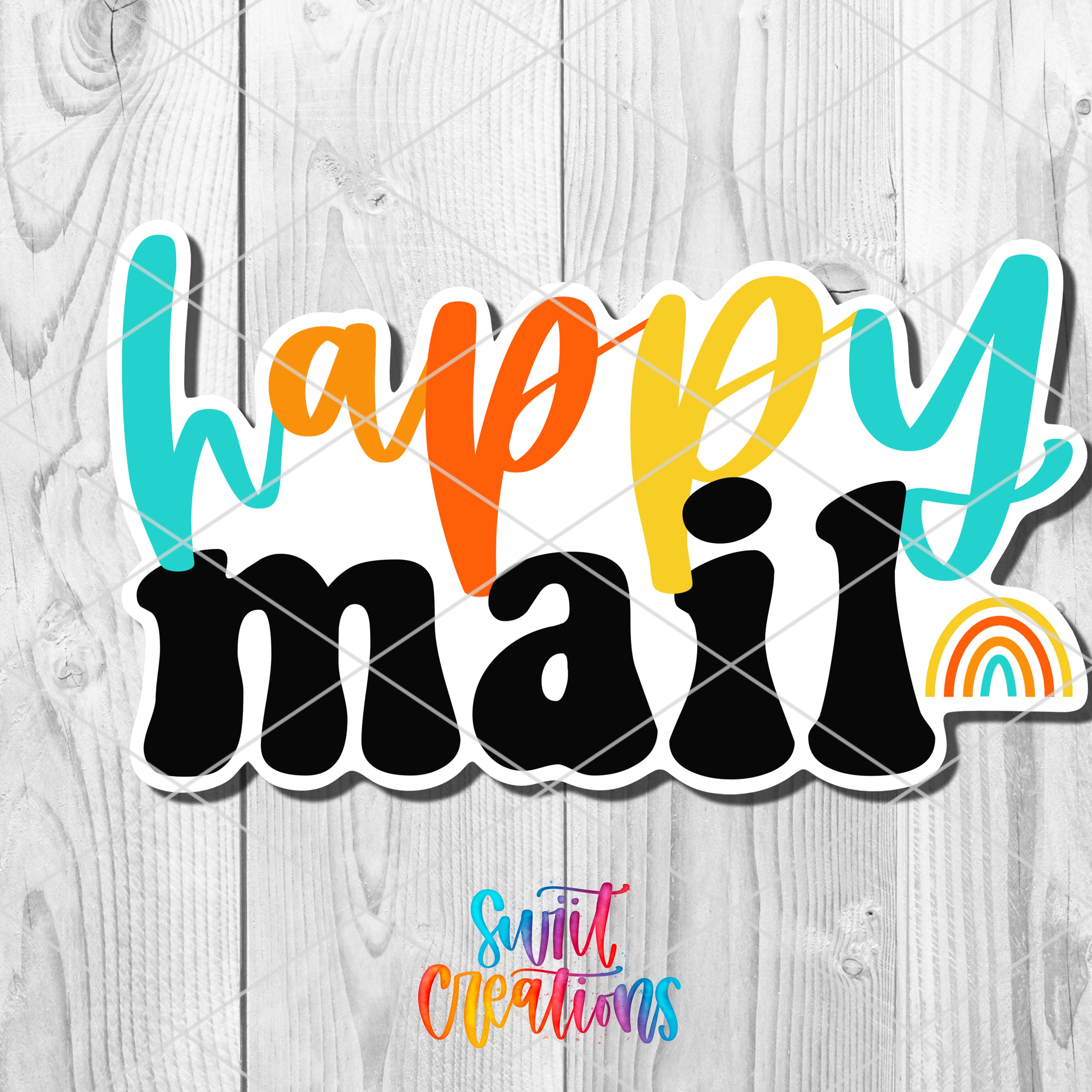 a colorful sticker that says happy mail