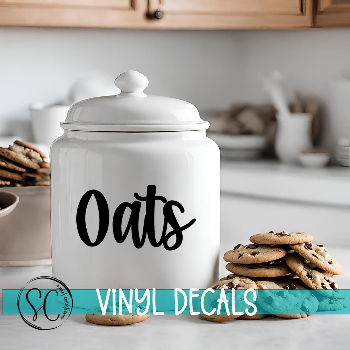 a cookie jar with the word oats on it