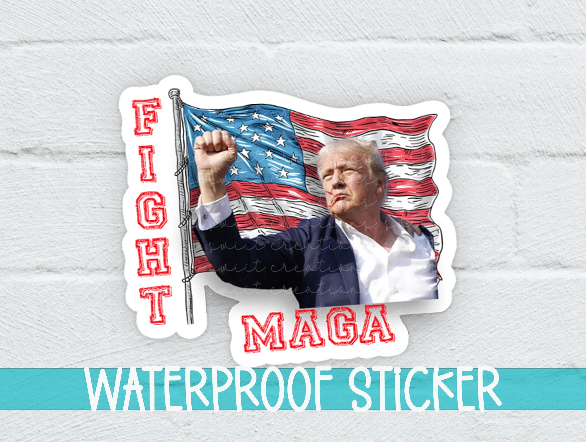 a sticker of a man holding a flag