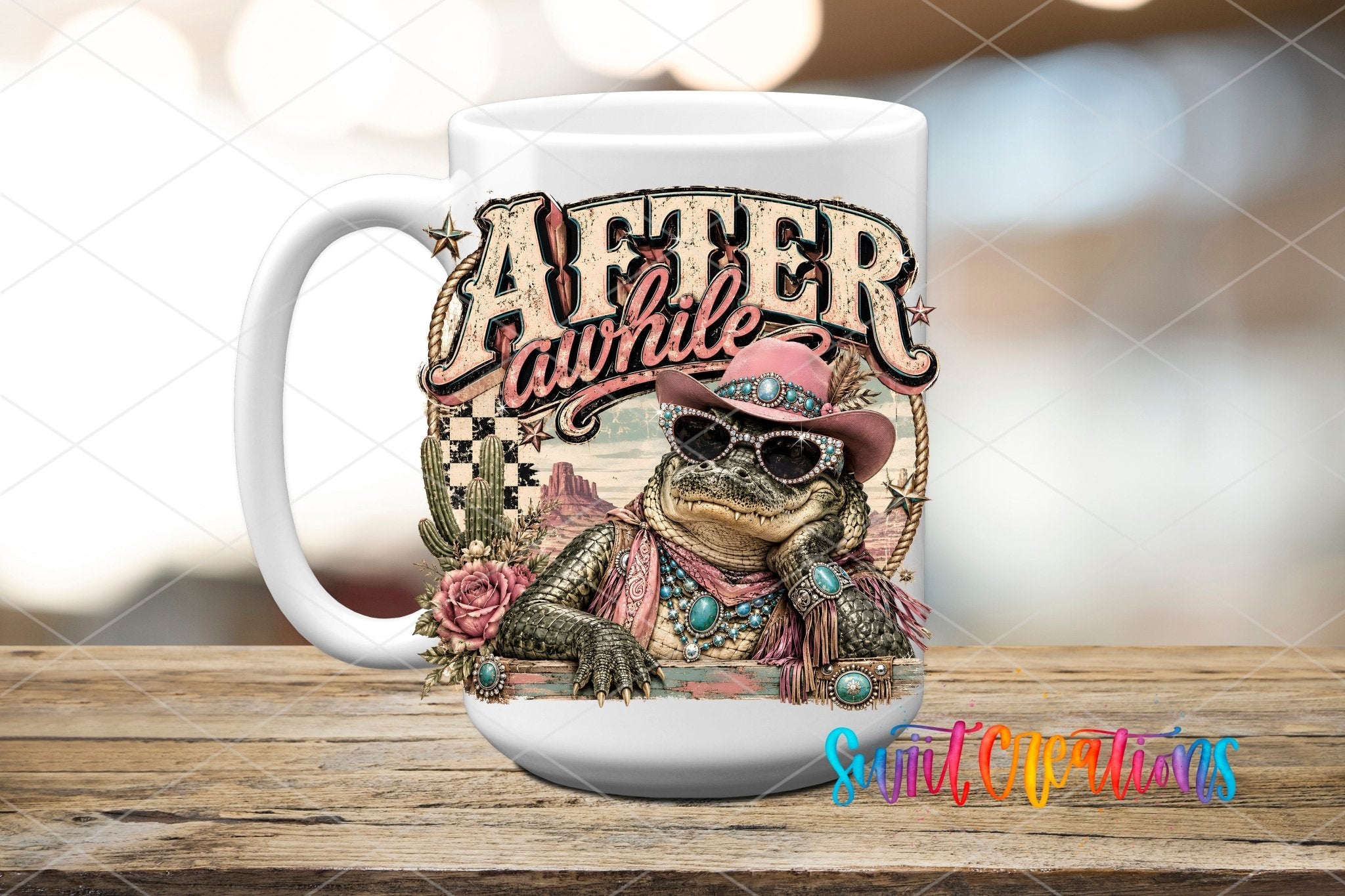 After Awhile Crocodile Western Glam UV DTF Transfer | Retro Cowgirl Crocodile Drinkware Design | UV2084 - Swiit Creations