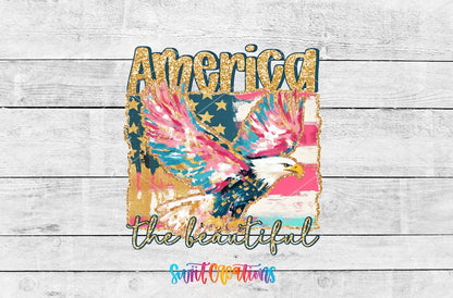 America The Beautiful Eagle Patriotic UV DTF transfer shown as a full artwork preview from Swiit Creations