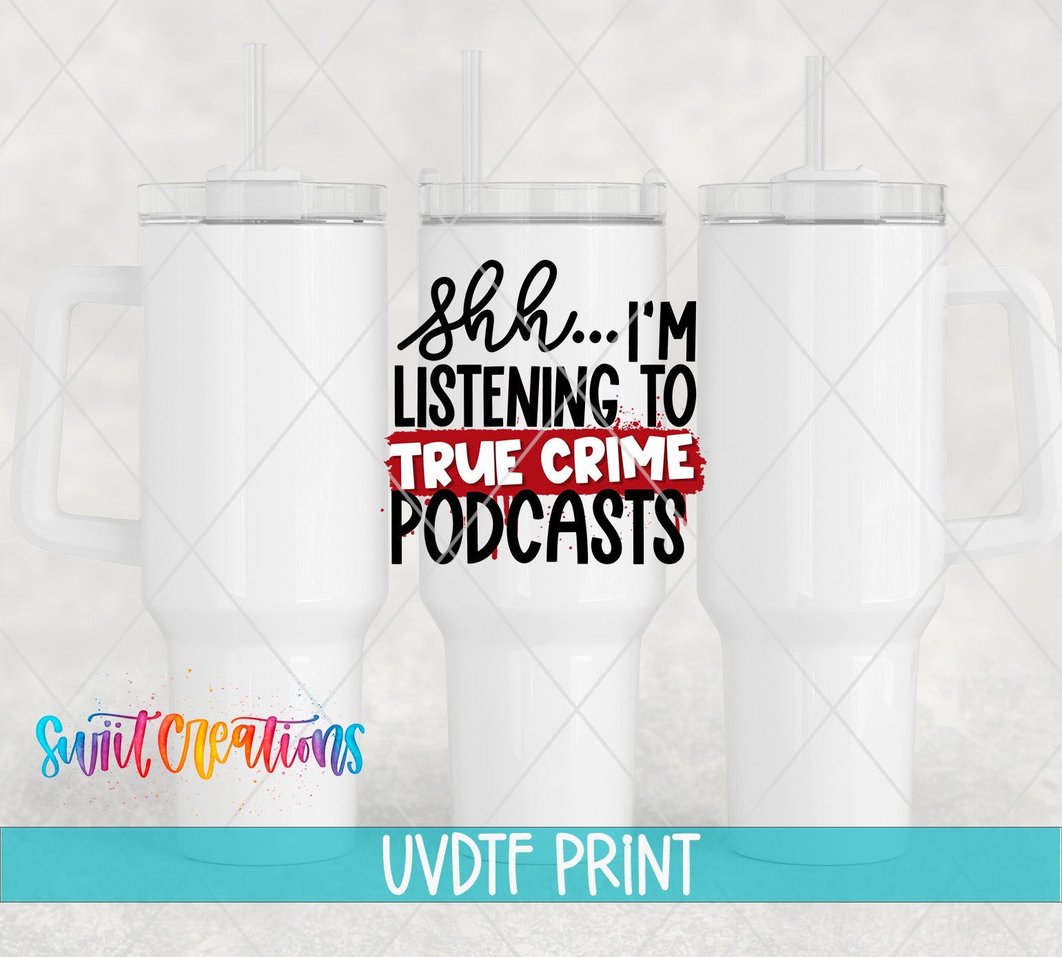 three white tumblers with a text design on them.