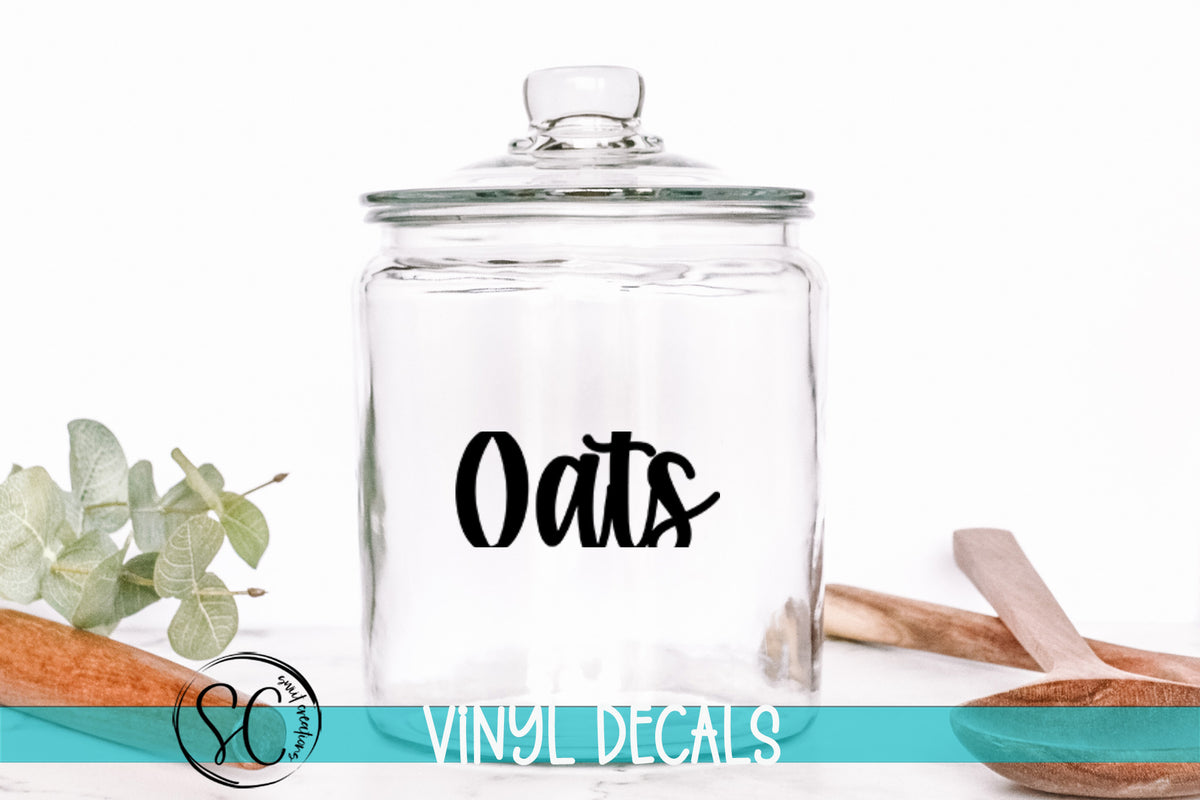 a glass jar with the word oats written on it