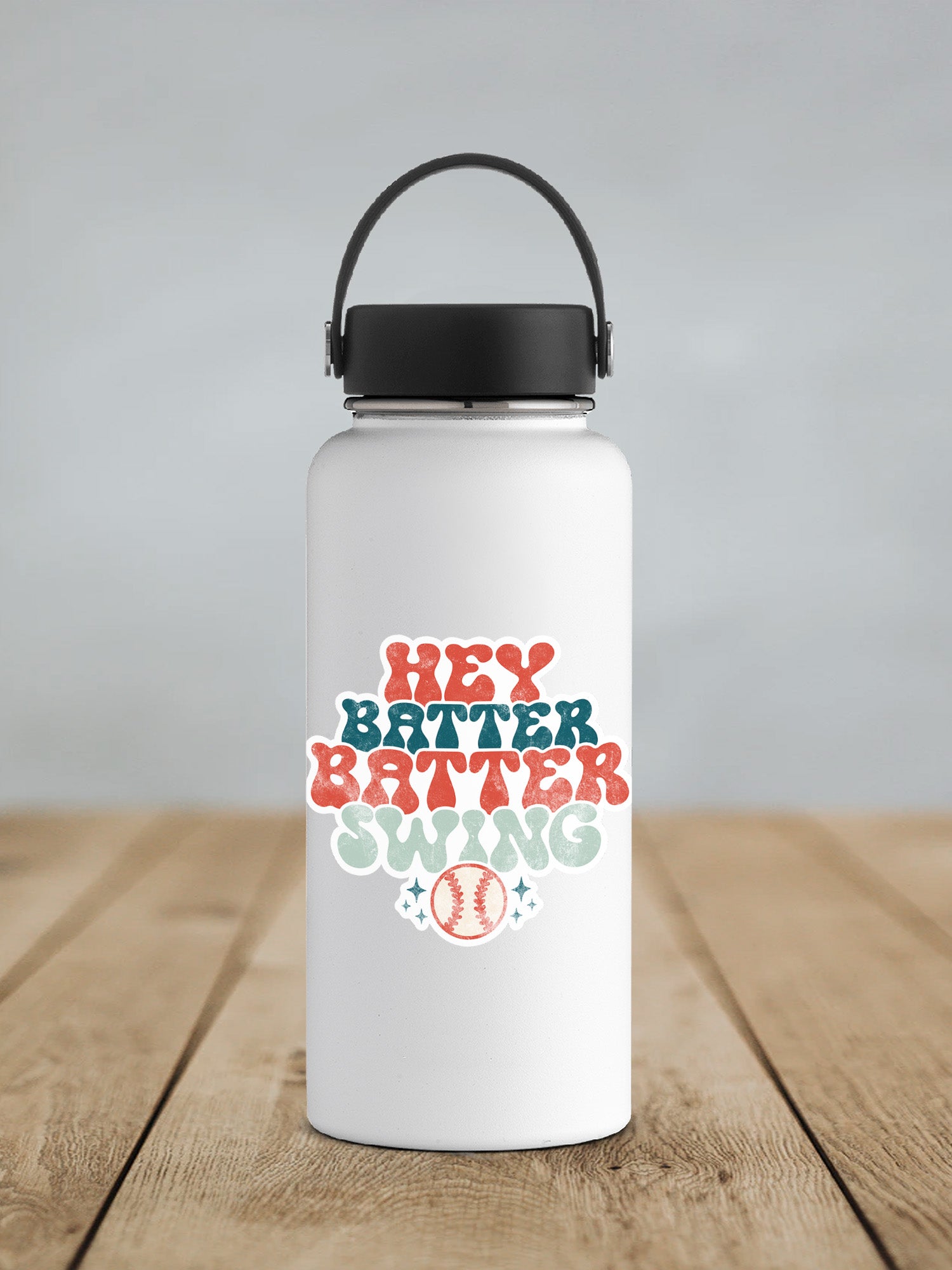 a white water bottle with a black lid