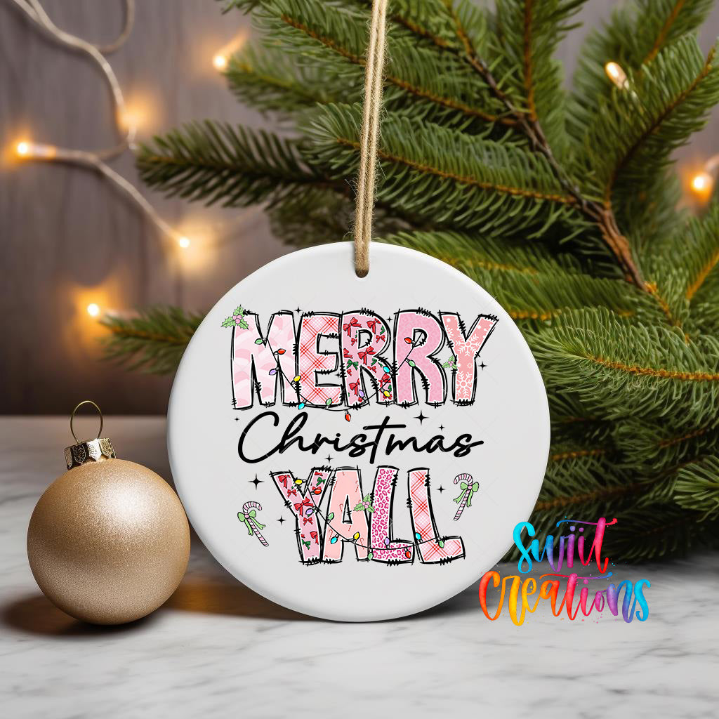 Merry Christmas Yall Christmas UV DTF Ornament Transfer | Holiday Ornament Transfer | O-1207
