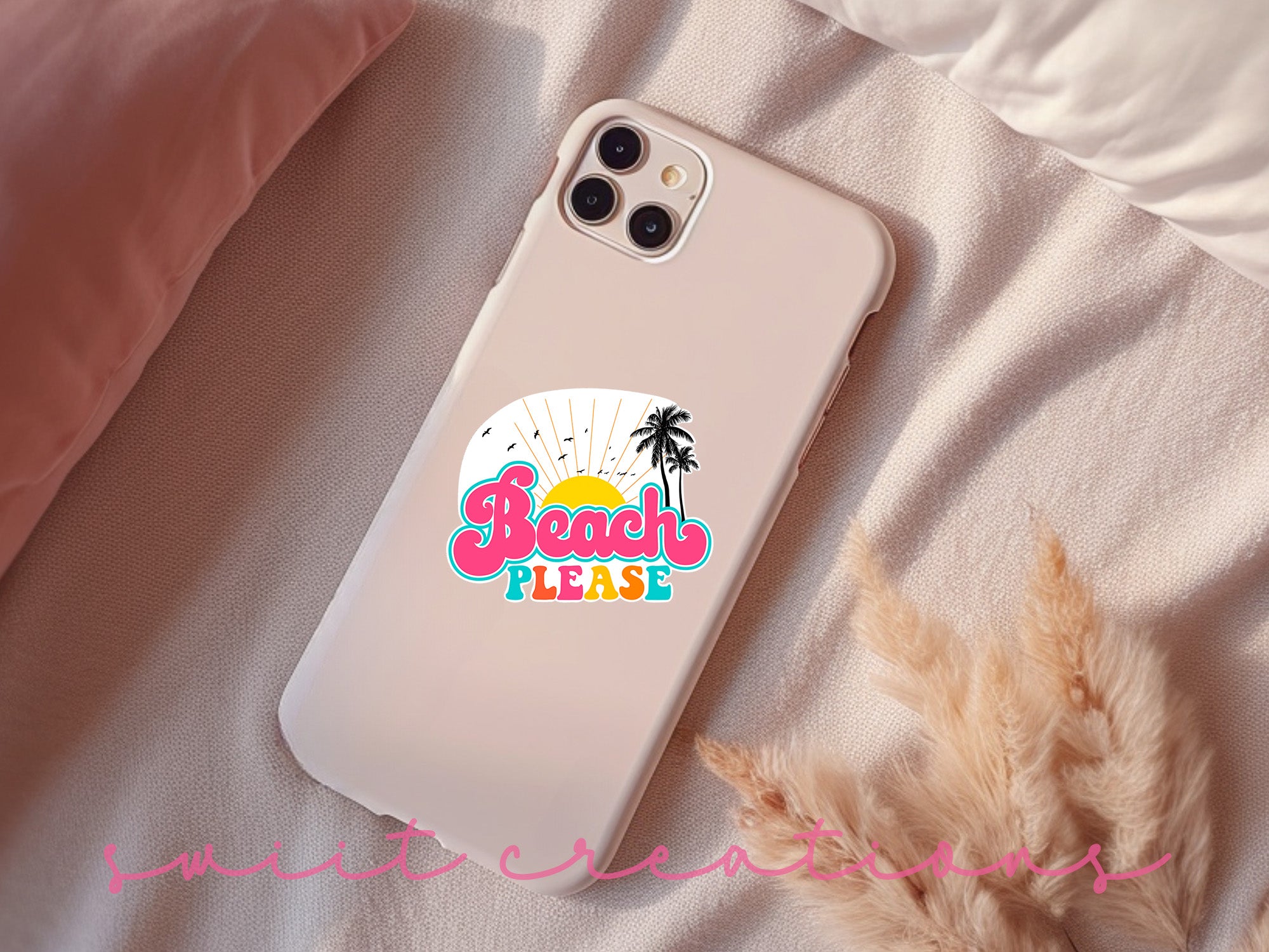 a phone case sitting on top of a bed