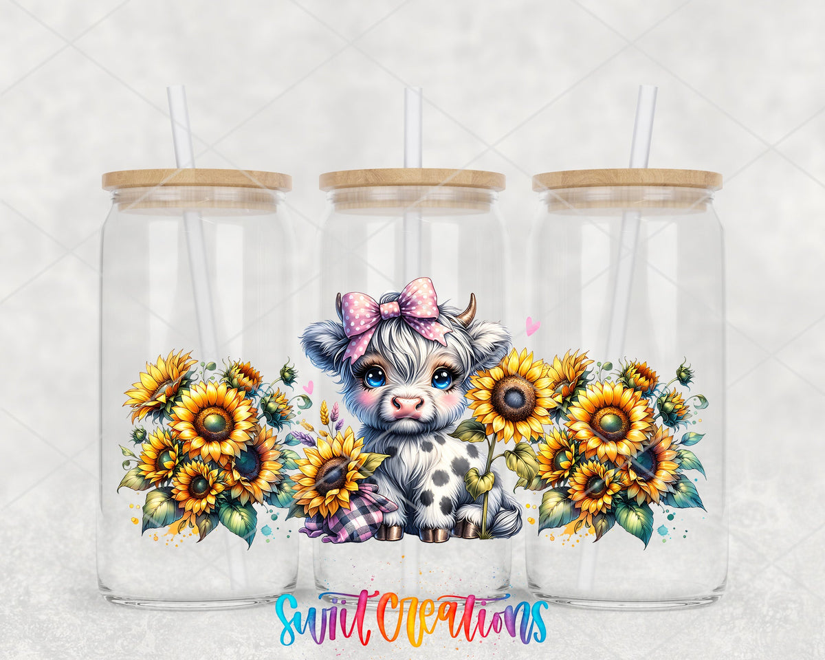 Baby Highland Cow UV DTF Transfer Tumbler Wrap | Sunflower Farmhouse | DTF018 - Swiit Creations
