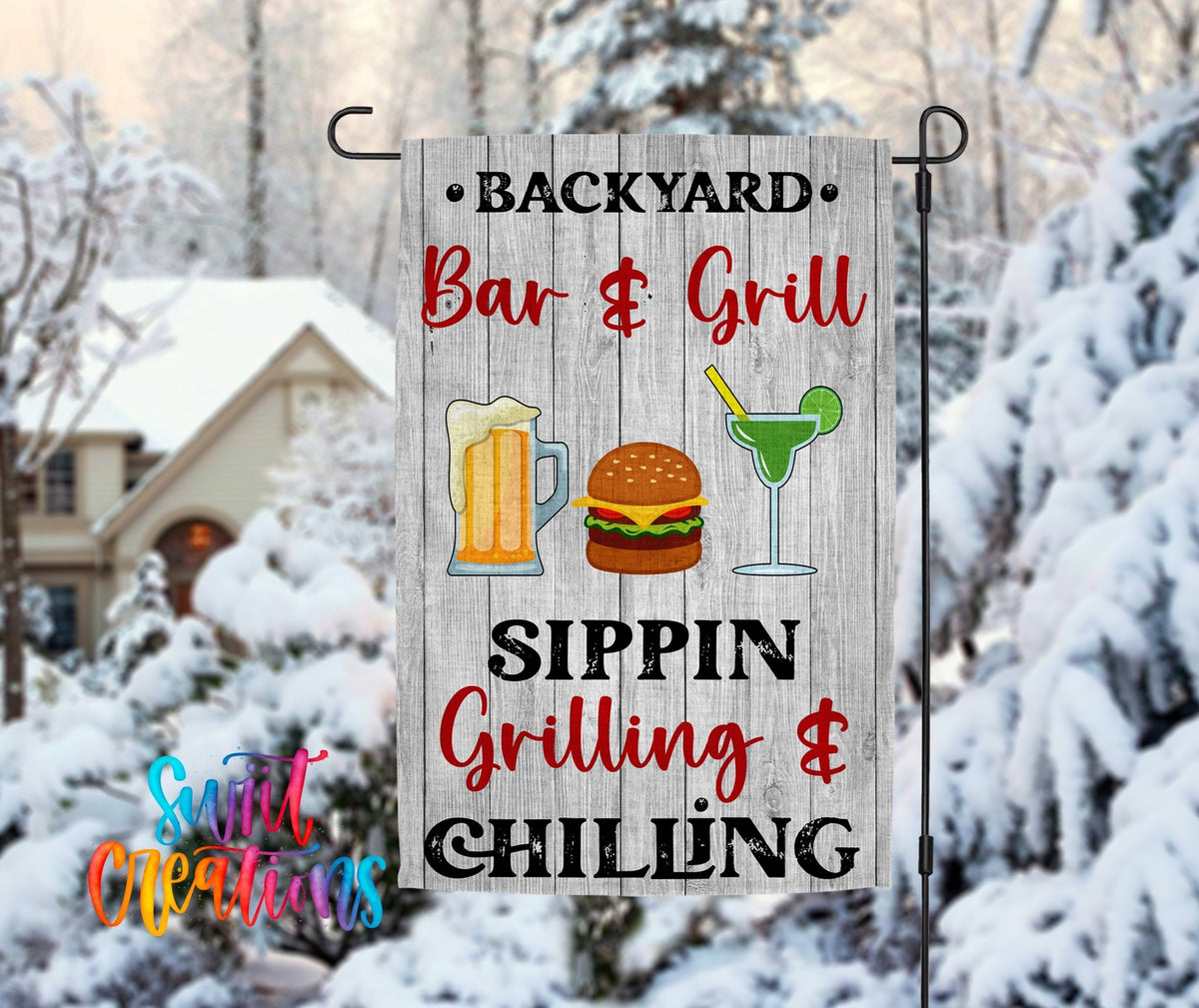 Backyard Bar & Grill Yard Flag | BBQ Garden Flag | Sippin Grilling & Chilling Outdoor Decor | Patio Party Flag | YF71 - Swiit Creations