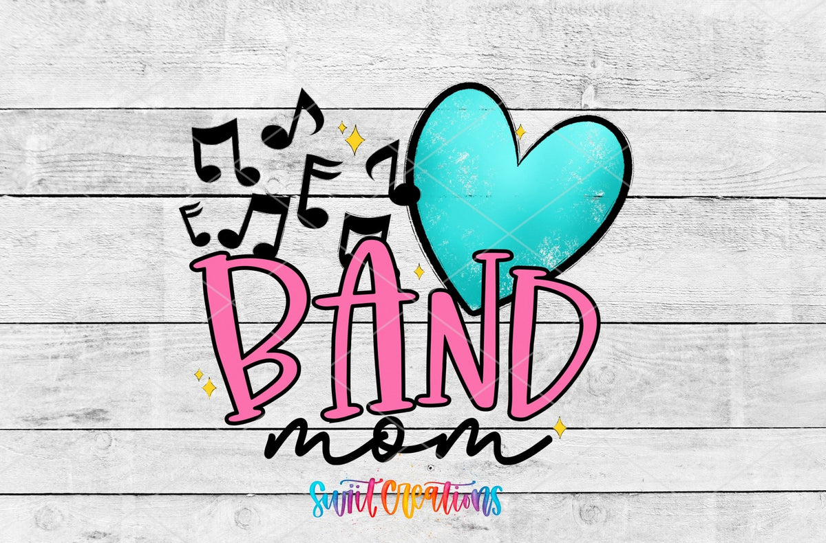 Band Mom UV DTF transfer shown as a full artwork preview from Swiit Creations