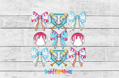 Baseball Coquette UV DTF transfer shown as a full artwork preview from Swiit Creations