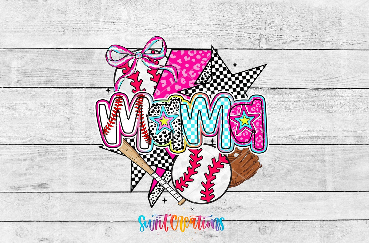 Baseball Mama UV DTF transfer shown as a full artwork preview from Swiit Creations