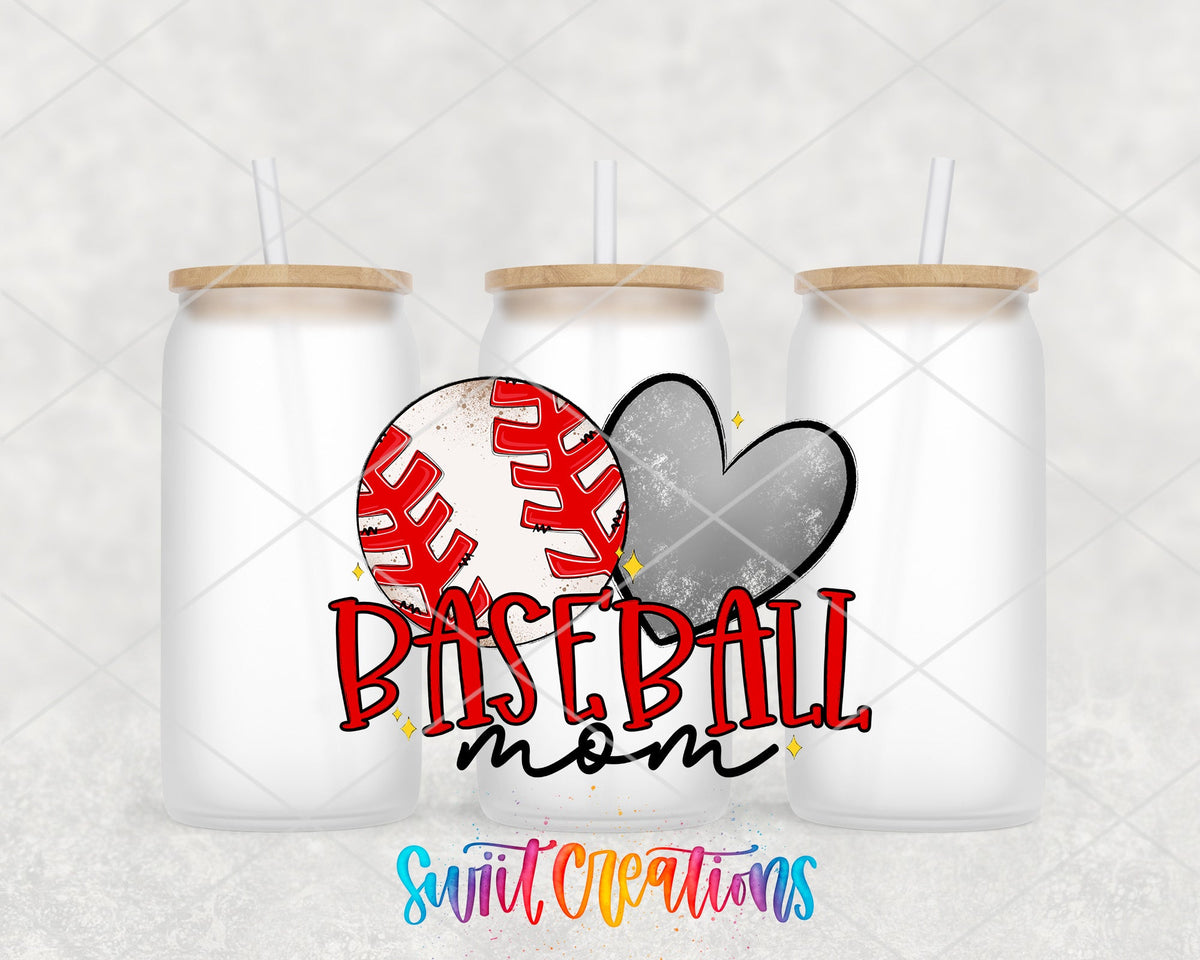 Baseball Mom UV DTF Transfer Tumbler Wrap | Red Softball Heart Sports Cup Decal | DTF235 - Swiit Creations