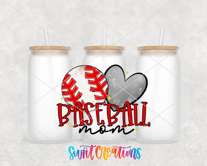 Baseball Mom UV DTF Transfer Tumbler Wrap | Red Softball Heart Sports Cup Decal | DTF235 - Swiit Creations