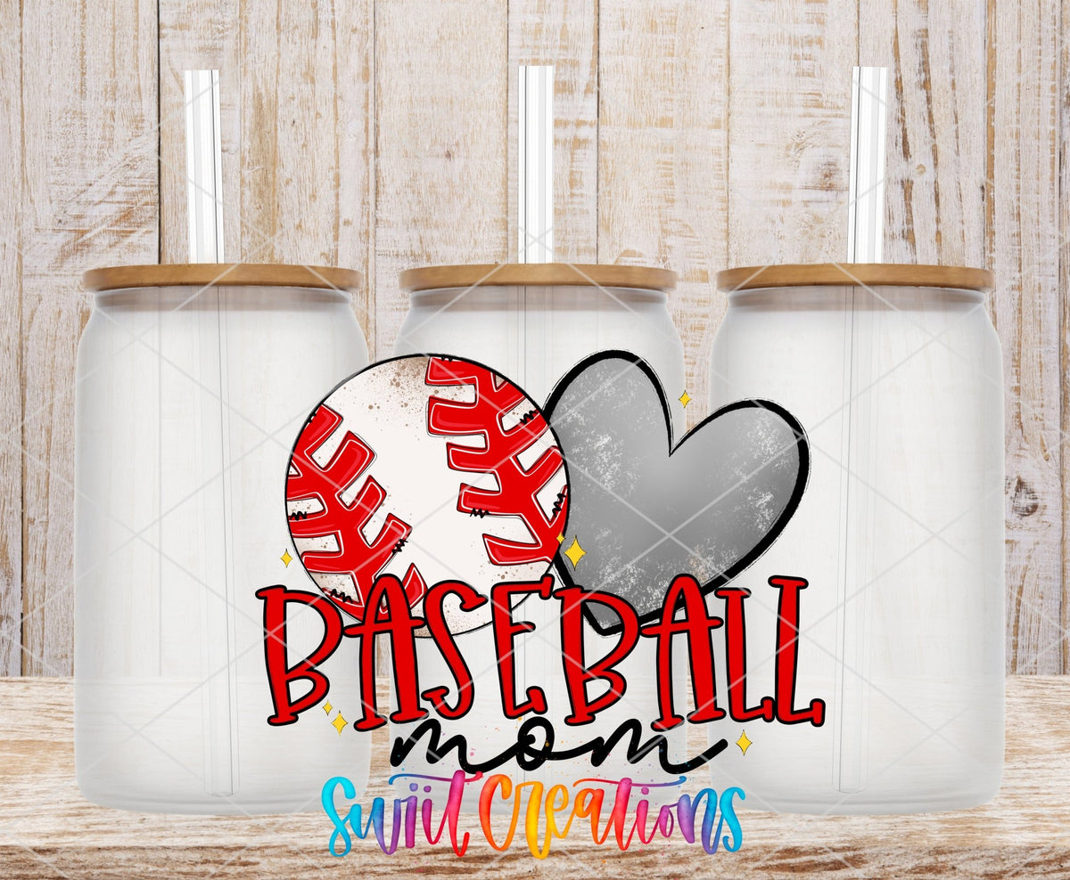 Baseball Mom UV DTF Transfer Tumbler Wrap | Red Softball Heart Sports Cup Decal | DTF235 - Swiit Creations