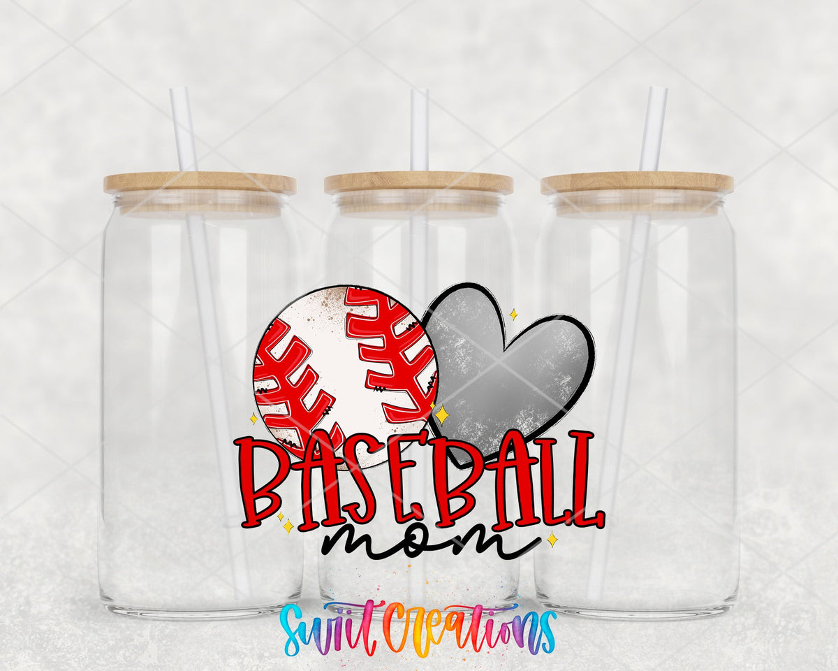 Baseball Mom UV DTF Transfer Tumbler Wrap | Red Softball Heart Sports Cup Decal | DTF235 - Swiit Creations