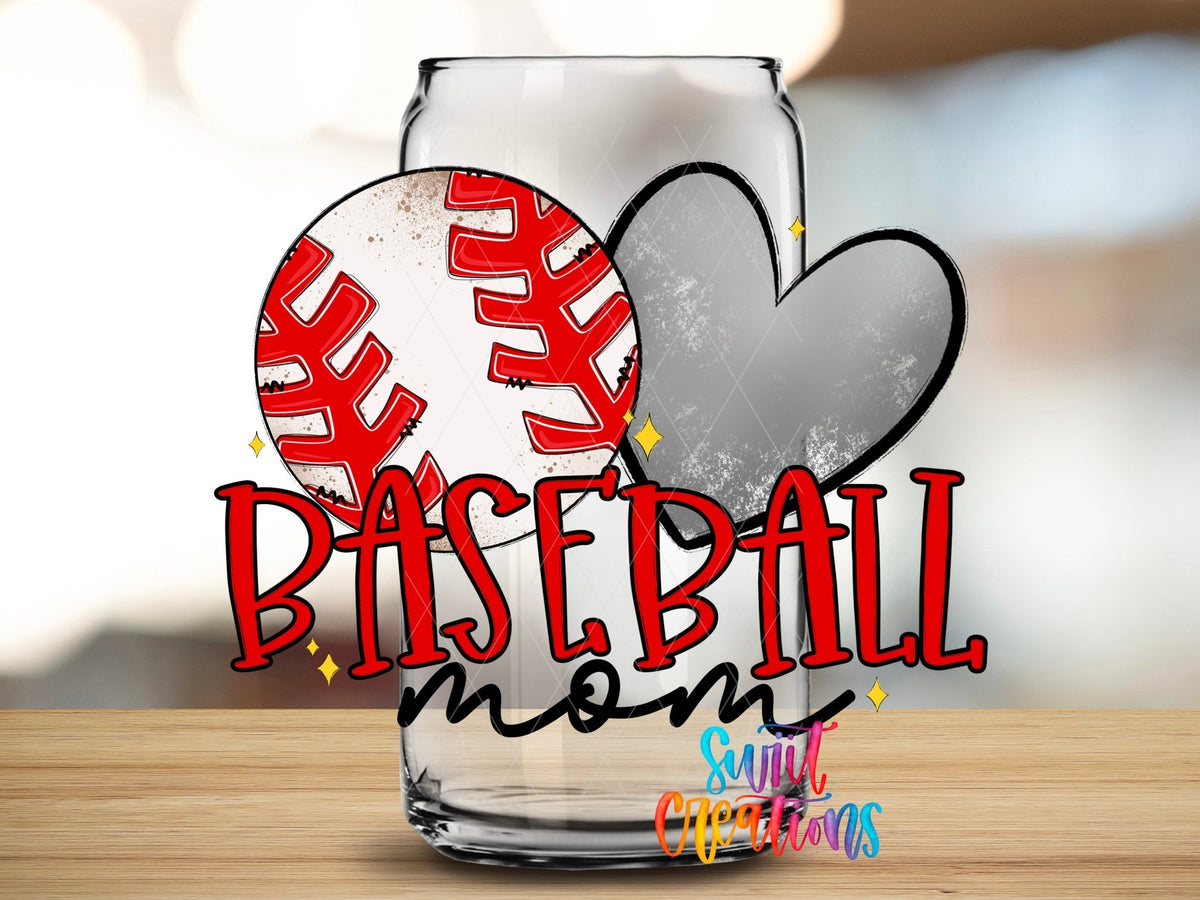 Baseball Mom UV DTF Transfer Tumbler Wrap | Red Softball Heart Sports Cup Decal | DTF235 - Swiit Creations