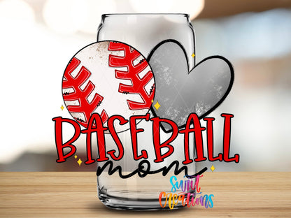 Baseball Mom UV DTF Transfer Tumbler Wrap | Red Softball Heart Sports Cup Decal | DTF235 - Swiit Creations
