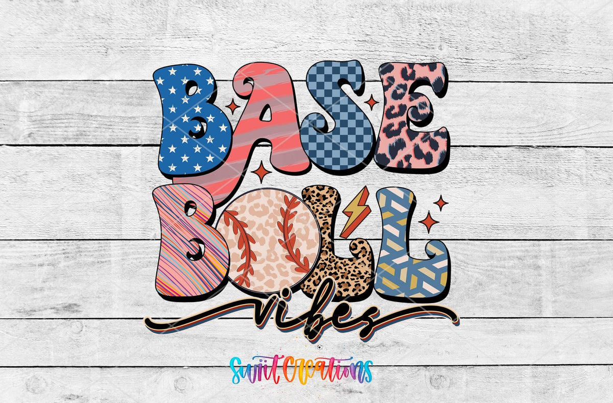 Baseball Vibes UV DTF Decal | Groovy Retro Sports Tumbler Wrap | UV1500 - Swiit Creations