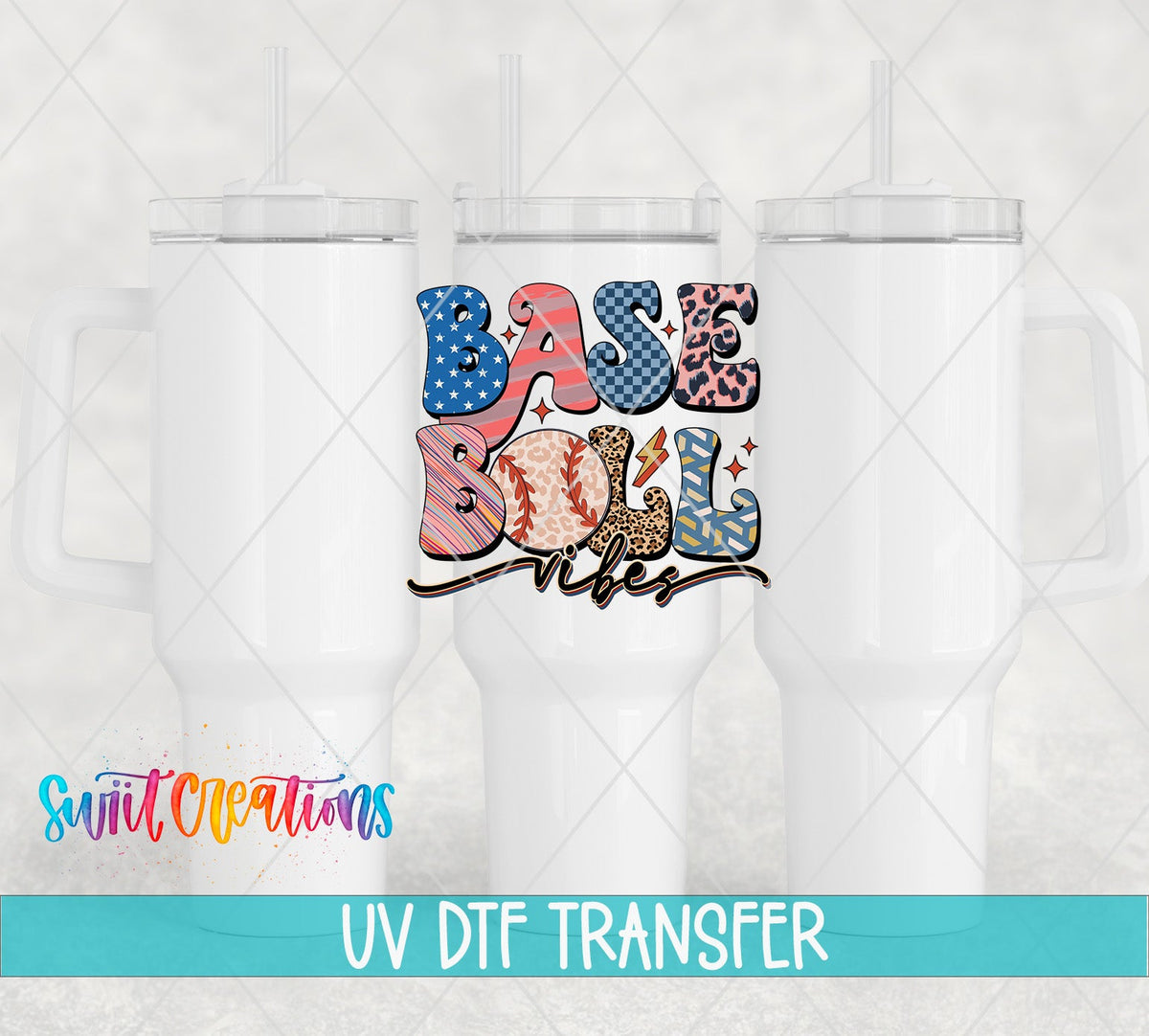 Baseball Vibes UV DTF Decal | Groovy Retro Sports Tumbler Wrap | UV1500 - Swiit Creations
