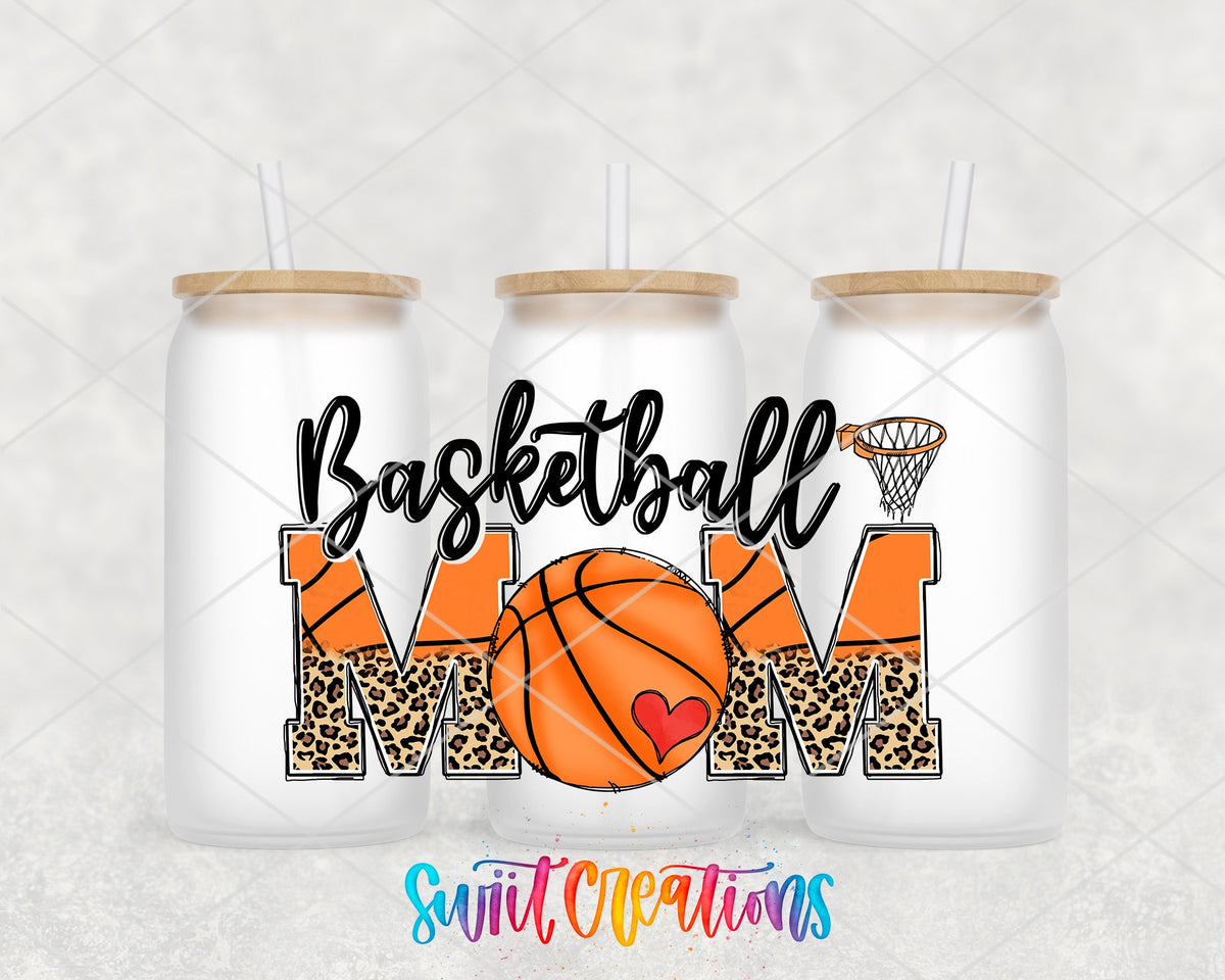Basketball Mom UV DTF Transfer Tumbler Wrap | Leopard Orange Sports Cup Decal | DTF218 - Swiit Creations