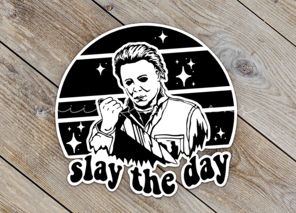 a sticker that says stay the day on a wooden surface