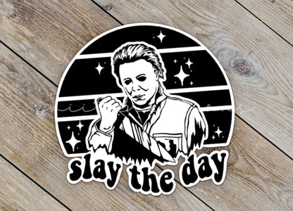 a sticker that says stay the day on a wooden surface