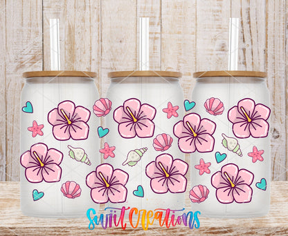 Beach Floral UV DTF Transfer Tumbler Wrap | Pink Hibiscus Shell Summer | DTF057 - Swiit Creations