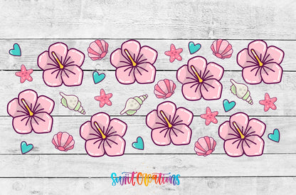 Beach Floral UV DTF Transfer Tumbler Wrap | Pink Hibiscus Shell Summer | DTF057 - Swiit Creations
